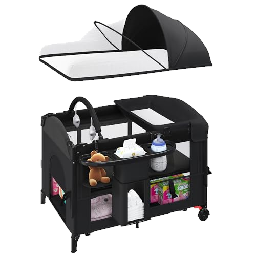 HOMMOW 5-in-1 Baby Bassinet Bedside Sleeper with Swing Tube Converts to Cradle