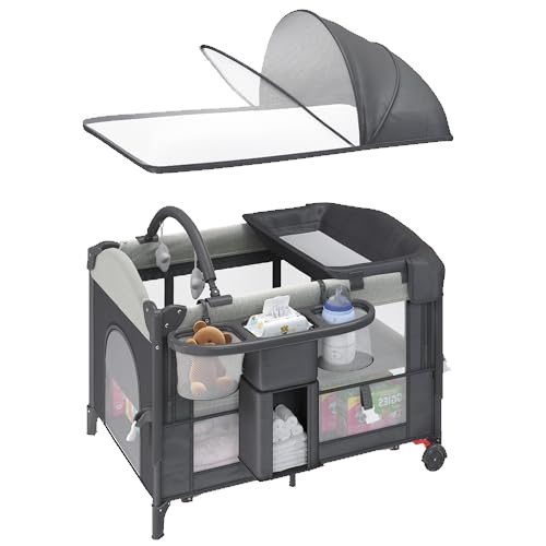 HOMMOW 5-in-1 Baby Bassinet Bedside Sleeper with Swing Tube Converts to Cradle